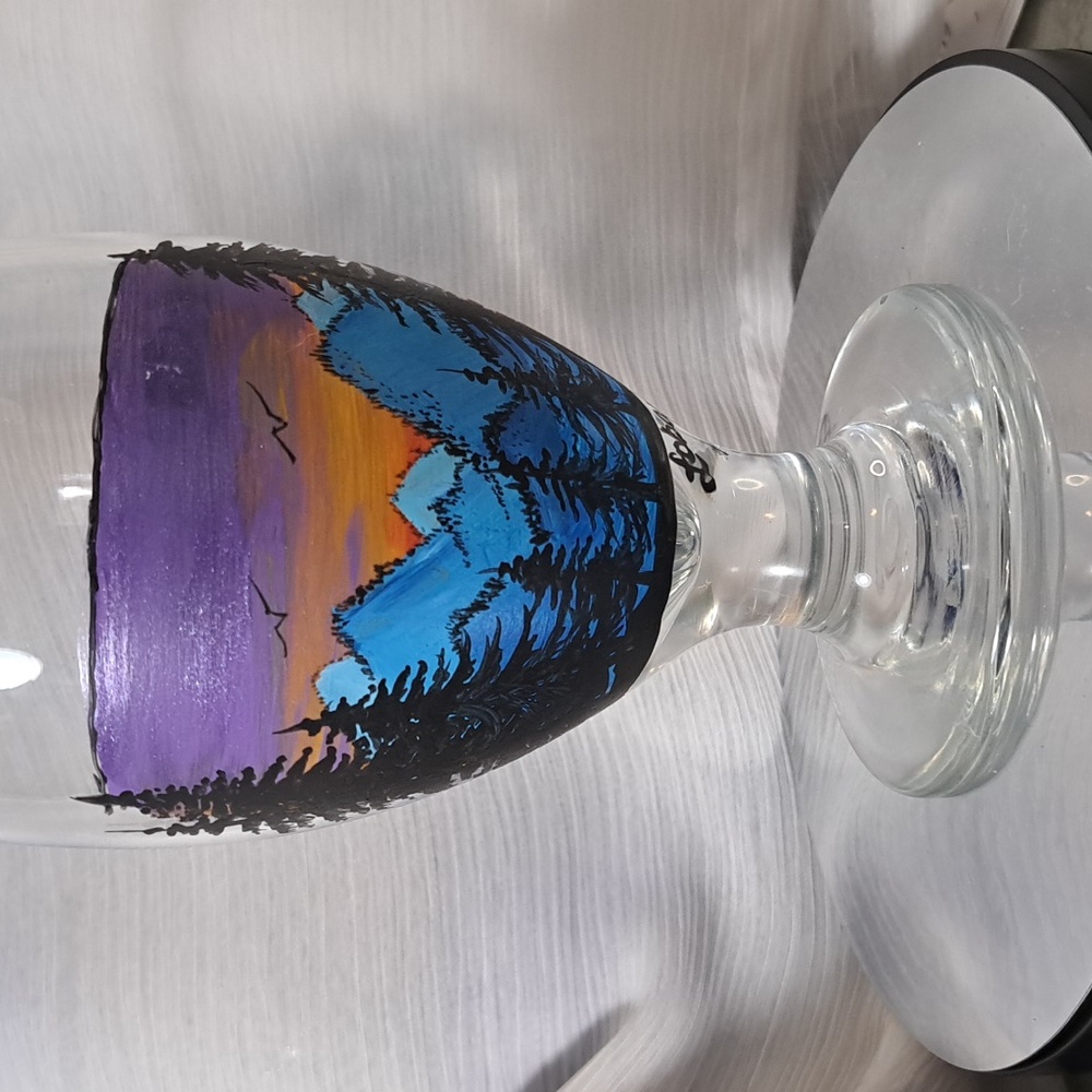 Hand Painted Wine Glass Faith Can Move Mountains Beverage Drink Juice Upcycle